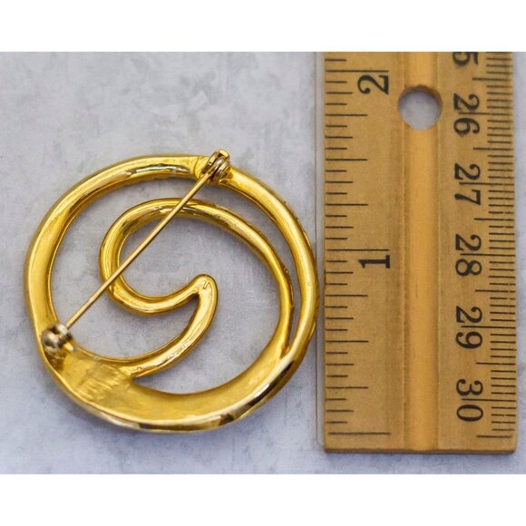 Vintage Gold Tone Spiral Wavy Abstract Victorian Brooch - C8 - Picture 2 of 2